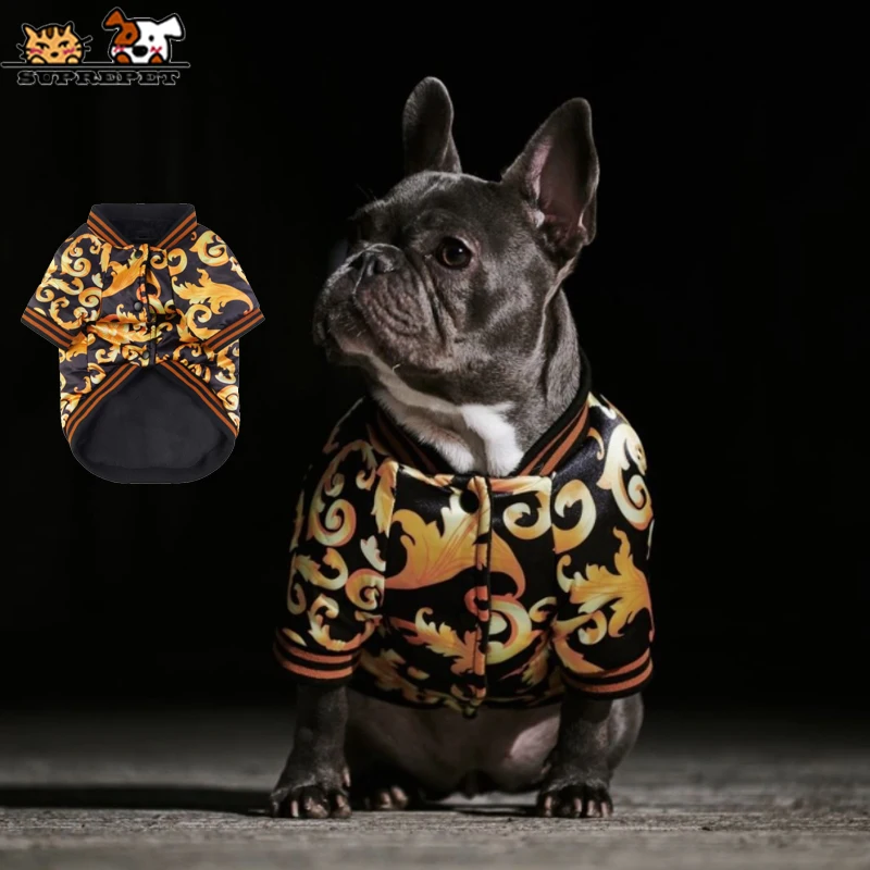 SUPREPET Dog Clothing for French Bulldog Gold Embroidery Dog Jacket Coat Warm Dog Clothes Puppy Outfit Cotton Dogs Jacket Rope