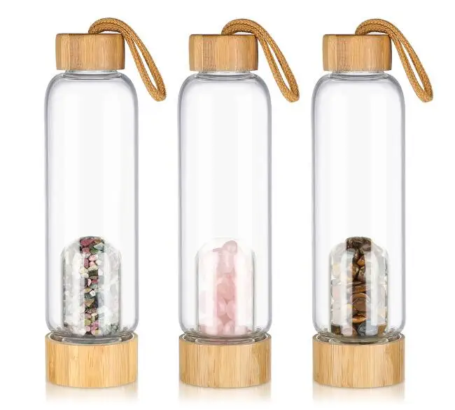 Fashionable bamboo cover crystal energy cup natural hexagon column high grade glass