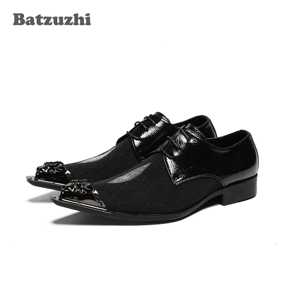 

Batzuzhi Fashion Men Shoes Pointed Metal Tip Black Business Leather Dress Shoes Formal Oxfords Chaussures Hommes, Sizes EU38-46