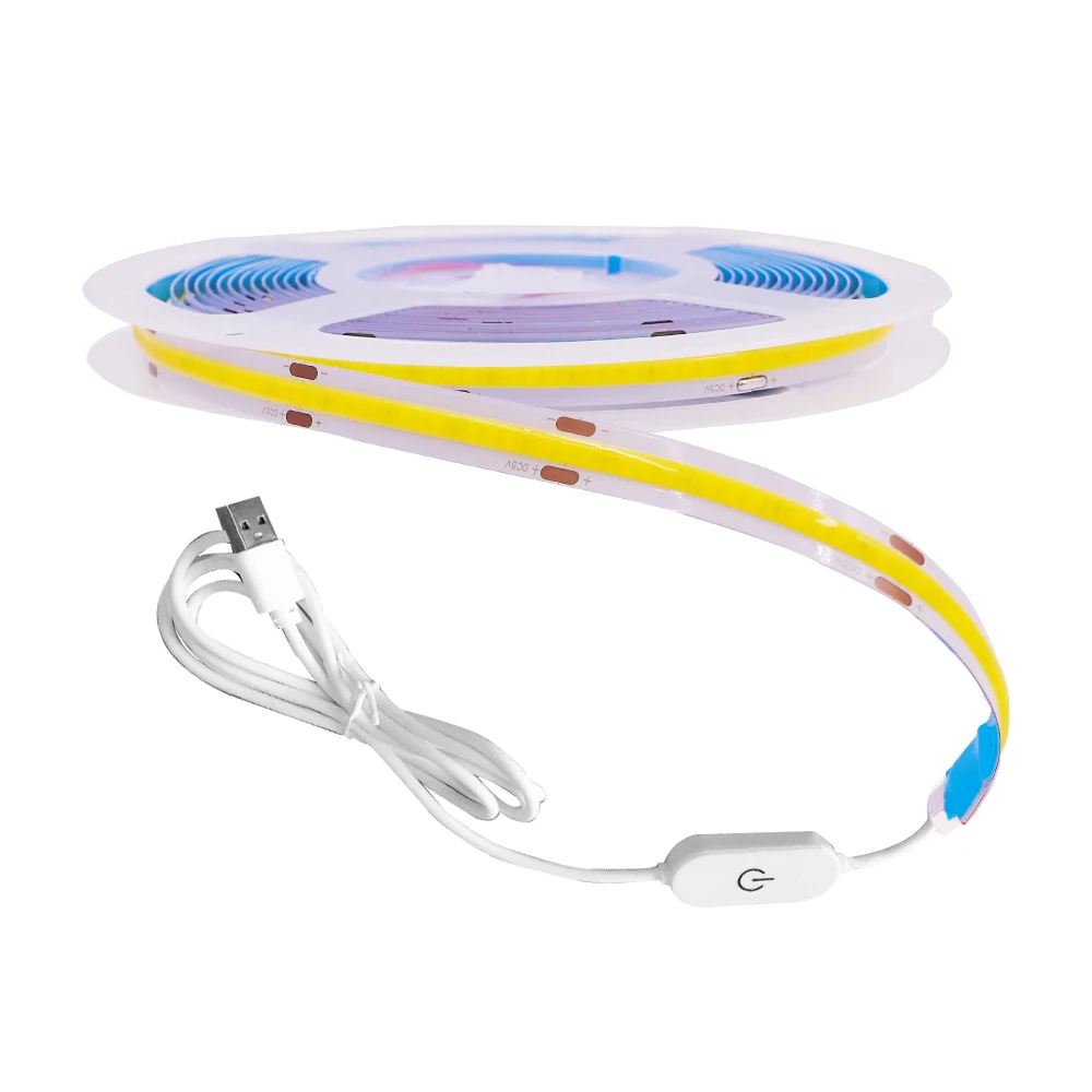 USB FCOB LED Strip Light With Touch Dimmer Switch DC5V 320Led/m RA90 High Density Dimmable Flexible Tape Rope Ribbon Lamp Stripe