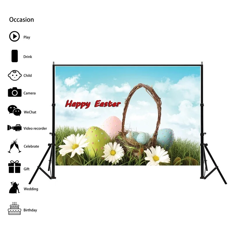อีสเตอร์ดอกไม้ไข่กระต่ายการถ่ายภาพพื้นหลังไวนิลสเปรย์ไม่ทอ Party กำแพงฉากหลัง Easter Theme Photo Studio