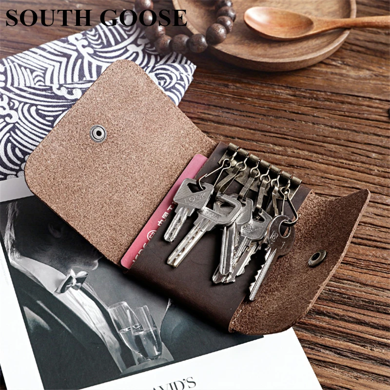 

SOUTH GOOSE 100% Genuine Cow Leather Key Wallet For Men Retro High Quality Keys Organizer Pouch Women Home Key Case Coin Purses