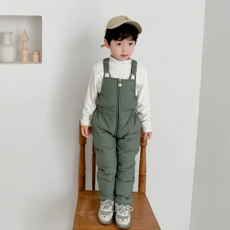 Winter Down Overalls Pants Autumn Baby Boys Girls Thick Warm Pants Kids High Quality Trousers Children Ski Down Jumpsuit 1-5Y