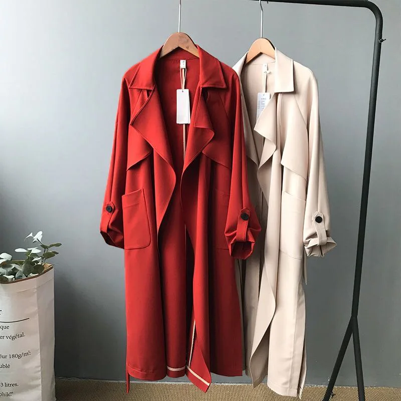 Autumn Fashion Women Casual Long Trench Coat Full Length Open Stich Maxi Overcoat Female Elegant Outwear Tops