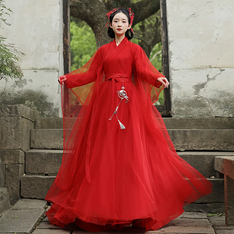 

Hanfu Women Red Chinese Traditional Dress Dance Fairy Costume Plus Size Cosplay Female Princess Clothing Festival Outfit SL5370