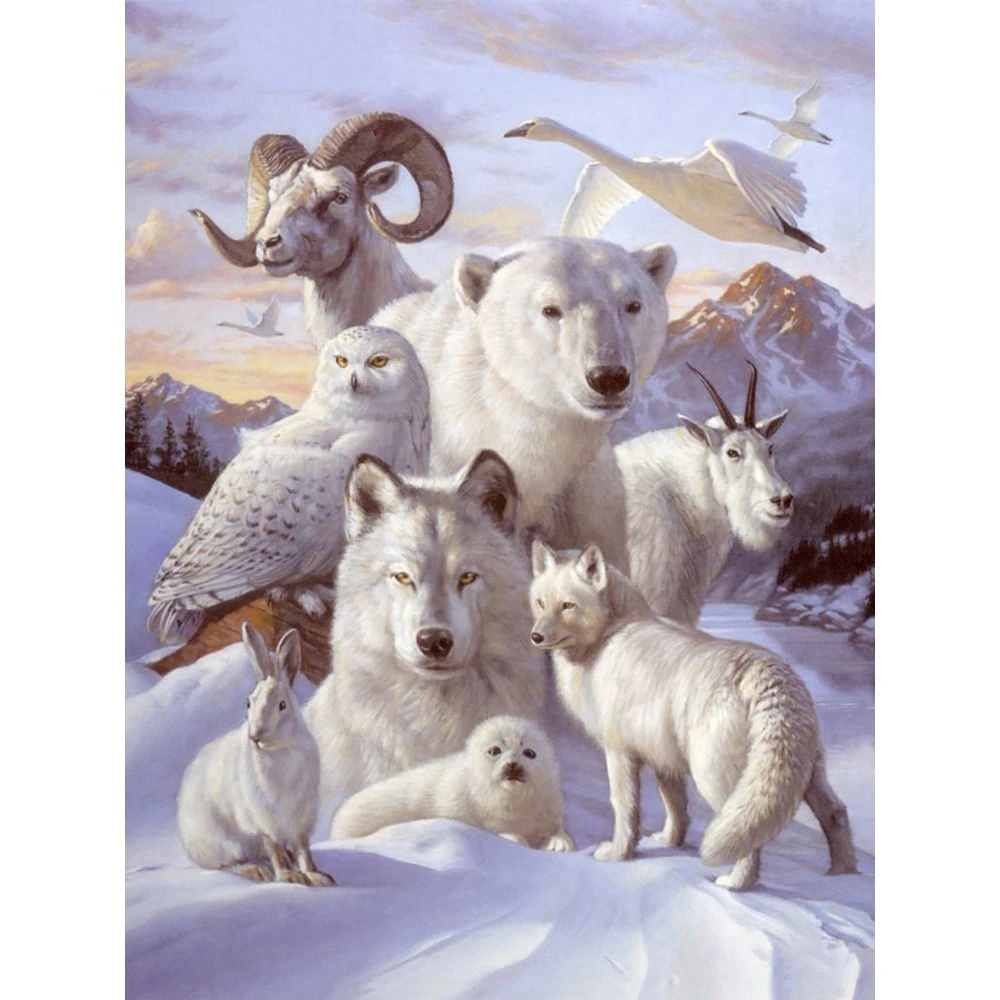 

Diamond Painting Full Drill Animals Diamond Embroidery Wolf Bears Cross Stitch Rhinestone Diamond Mosaic Snow Scenic Wall Decor