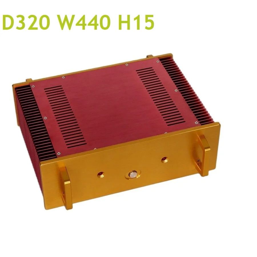 W440 H150 D320 Pure Rear Chassis Power Amplifier Box DIY Aluminum Case Anodized Gold Red Enclosure Balanced Holes Audio Shell