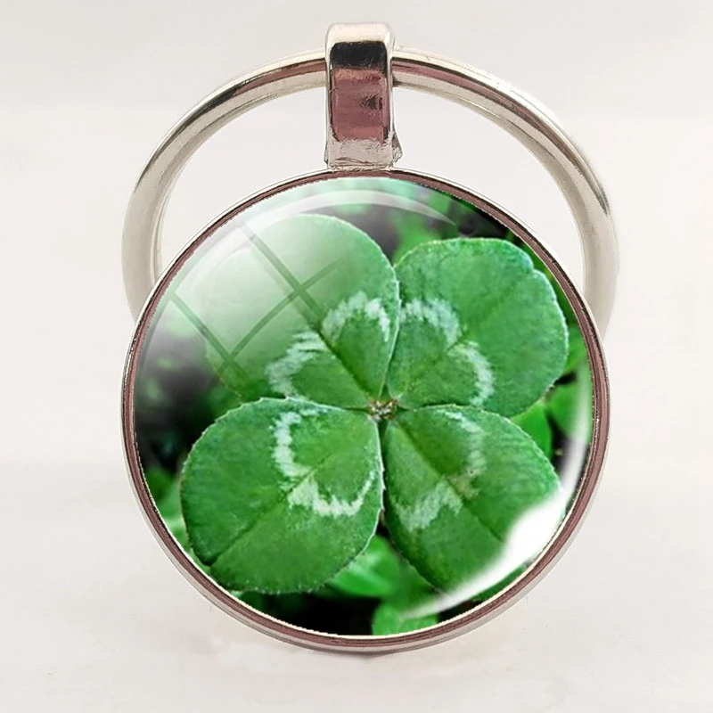 Брелок-с-четырехлистным-клевером-стеклянный-кабошон-металлический-брелок-счастливое-ювелирное-изделие-счастливый-подарок-для-друзей
