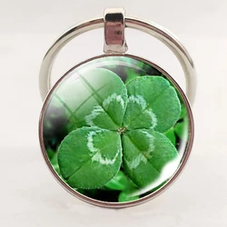Four-leaf Clover Keychain Clover Glass Cabochon Metal Keyring Lucky Jewelry Lucky Gift for Friends