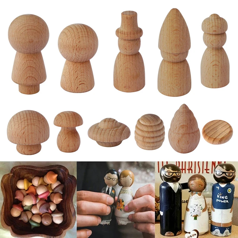 DIY Wooden Peg Dolls Beech Wood Crafts Handmade Blank Toy Nursery Decoration Women Men Unpainted Figures for Baby Toys New