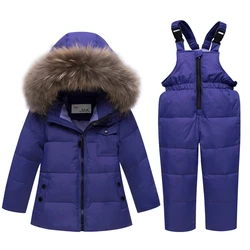 Russian Winter Coats Kids Outerwear Hooded Parkas Jumpsuit Baby Fur Snowsuit Thicken Snow Wear Overalls Clothing Set