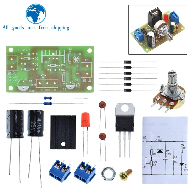 TZT LM317 Adjustable Power Supply Kit Continuous Adjustable DC Power Supply DIY Teaching Training Parts