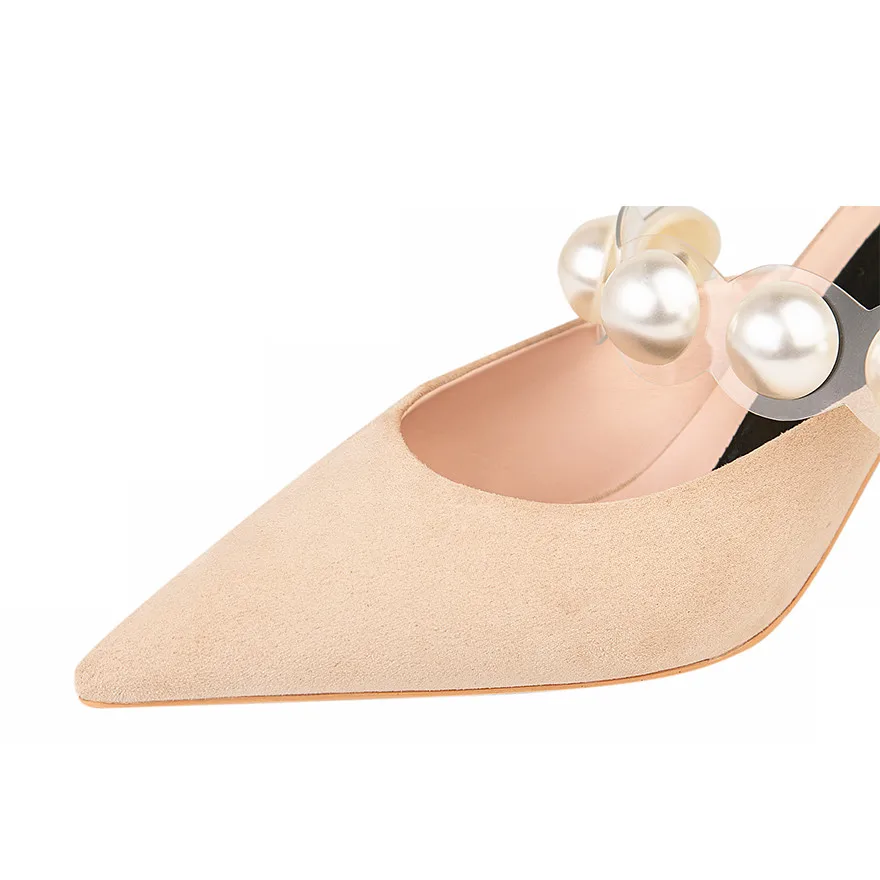Pointed Toe Suede High Heels Muller Slippers Women's Transparent Pearl Slip On Elegant Shoes Summer Shallow Dress Female Sandals