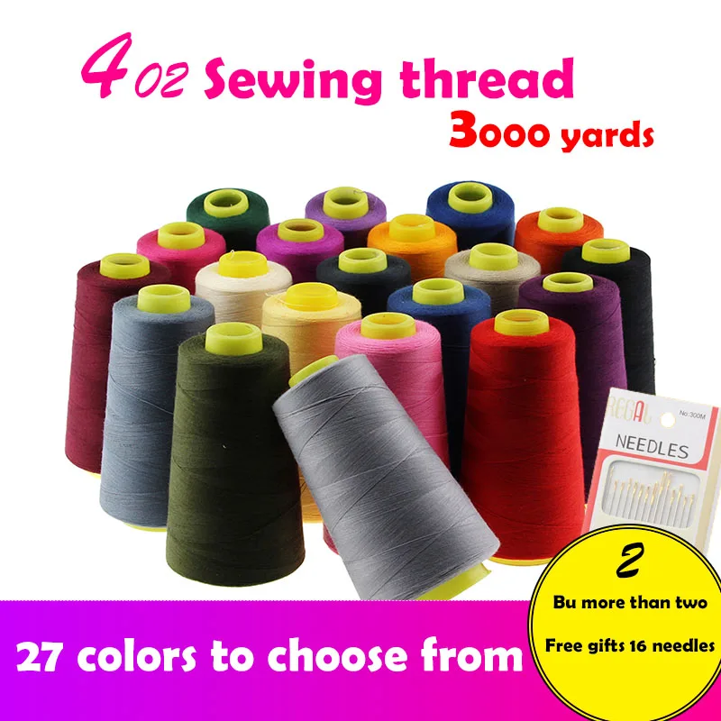 3000Yard Multicolor Sewing Thread Industrial Machine Supplies 402 Threads for Sewing Spool Polyester