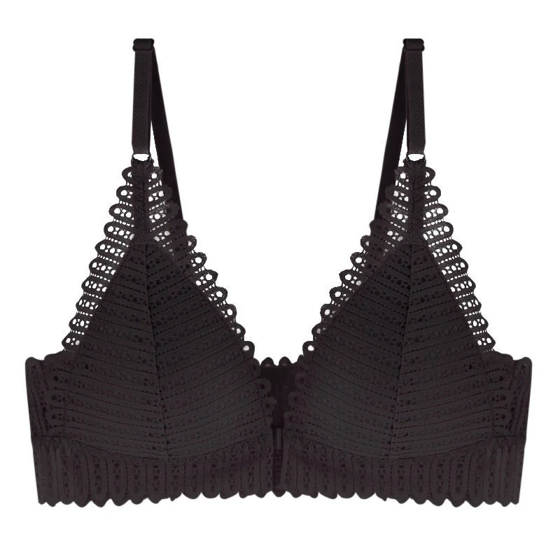 New Women's Bra French Triangle Cup Underwear Women's Thin Sexy Lace Beautiful Back Buckle Small Bra Gathering No Steel Ring Bra