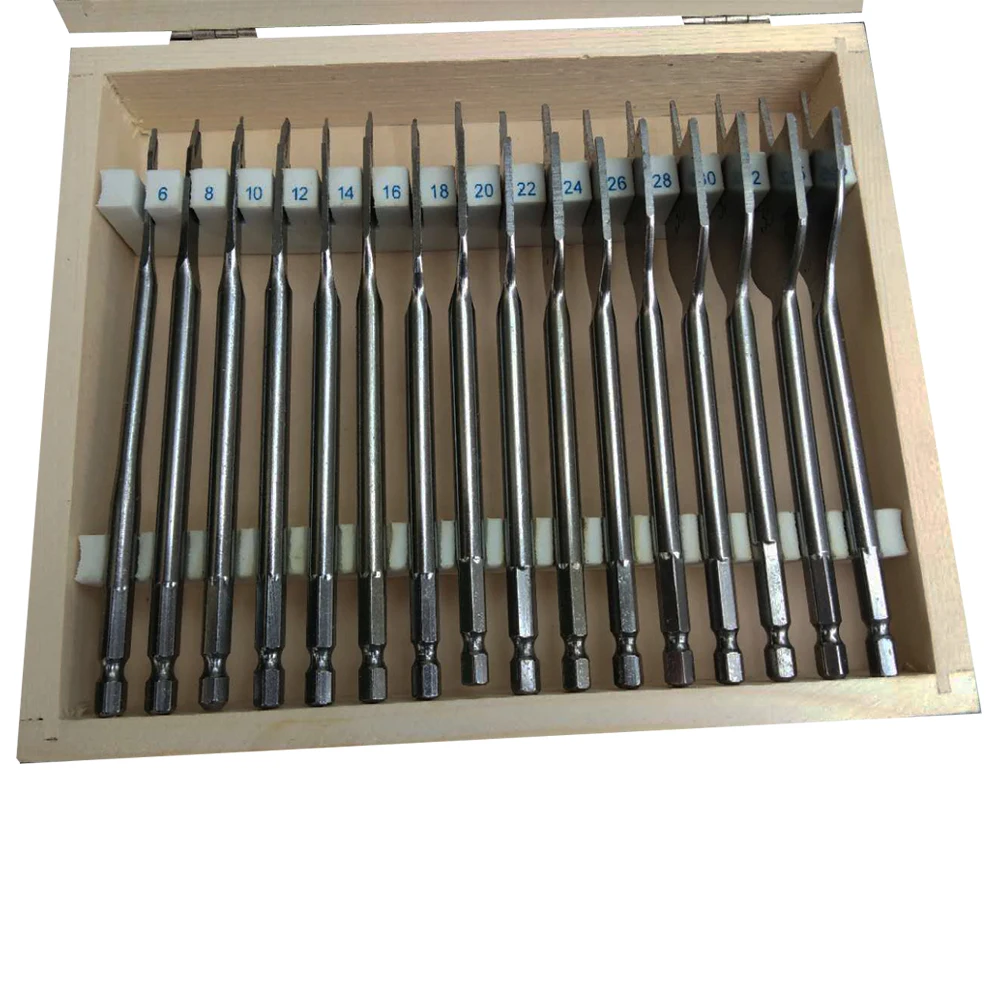 2 Box sets 13Pc and 16Pc flat drill bits woodworking opener with hexagonal handle wood working tools
