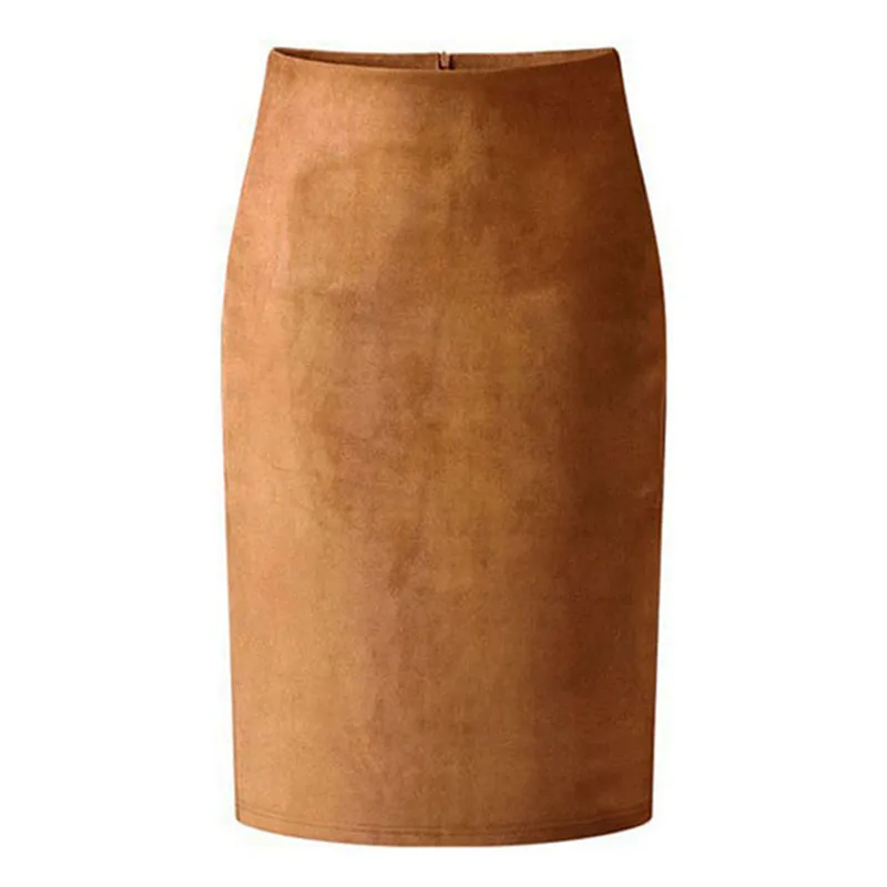 Women Skirts Suede Solid Color Pencil Skirt Female Autumn Winter High Waist Bodycon Vintage Suede Split Thick Stretchy Skirts