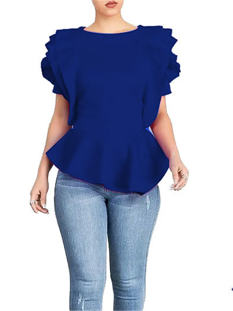 Elegant Lotus Hem Shirt for Women, Petal Sleeve, Real Blusa Tops, Korean Blouse, Plus Size,  Summer,