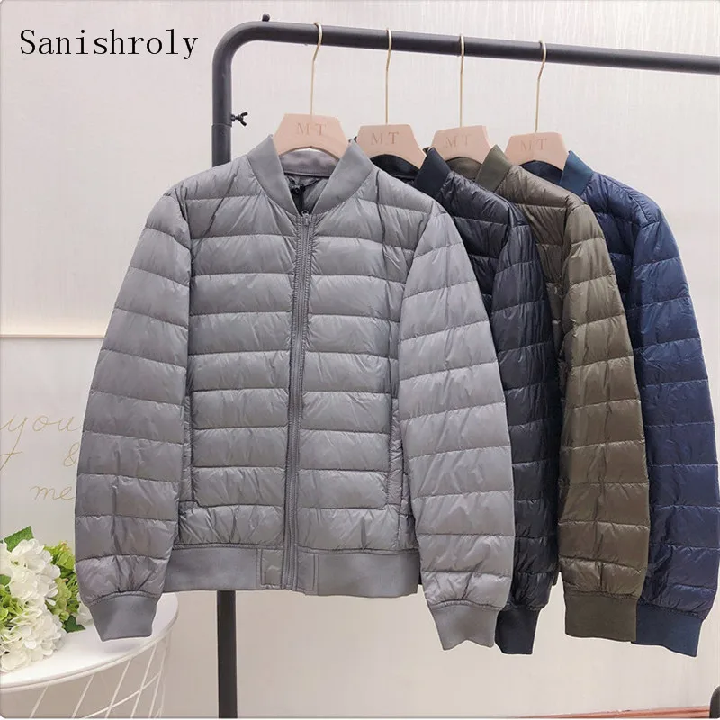 Sanishroly Autumn Winter Men's Thin Down Coat Ultra Light White Duck Down Parka Jacket Male Short Baseball Outwears Tops SE1104