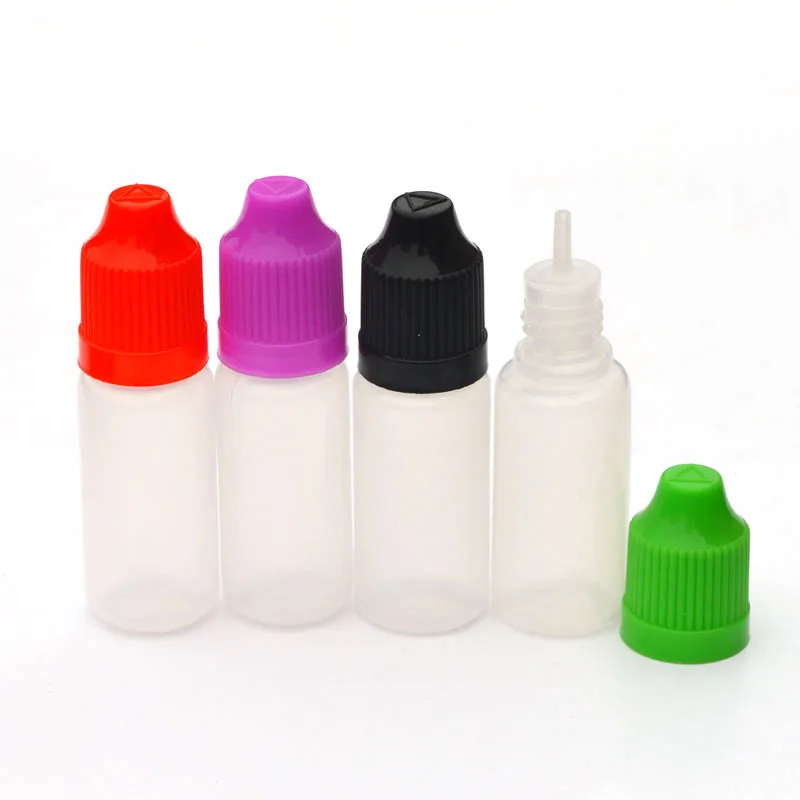 100pcs PE 10ml Plastic Dropper Bottle E Liquid With Childproof Cap And Long Tip Empty Needle Vial