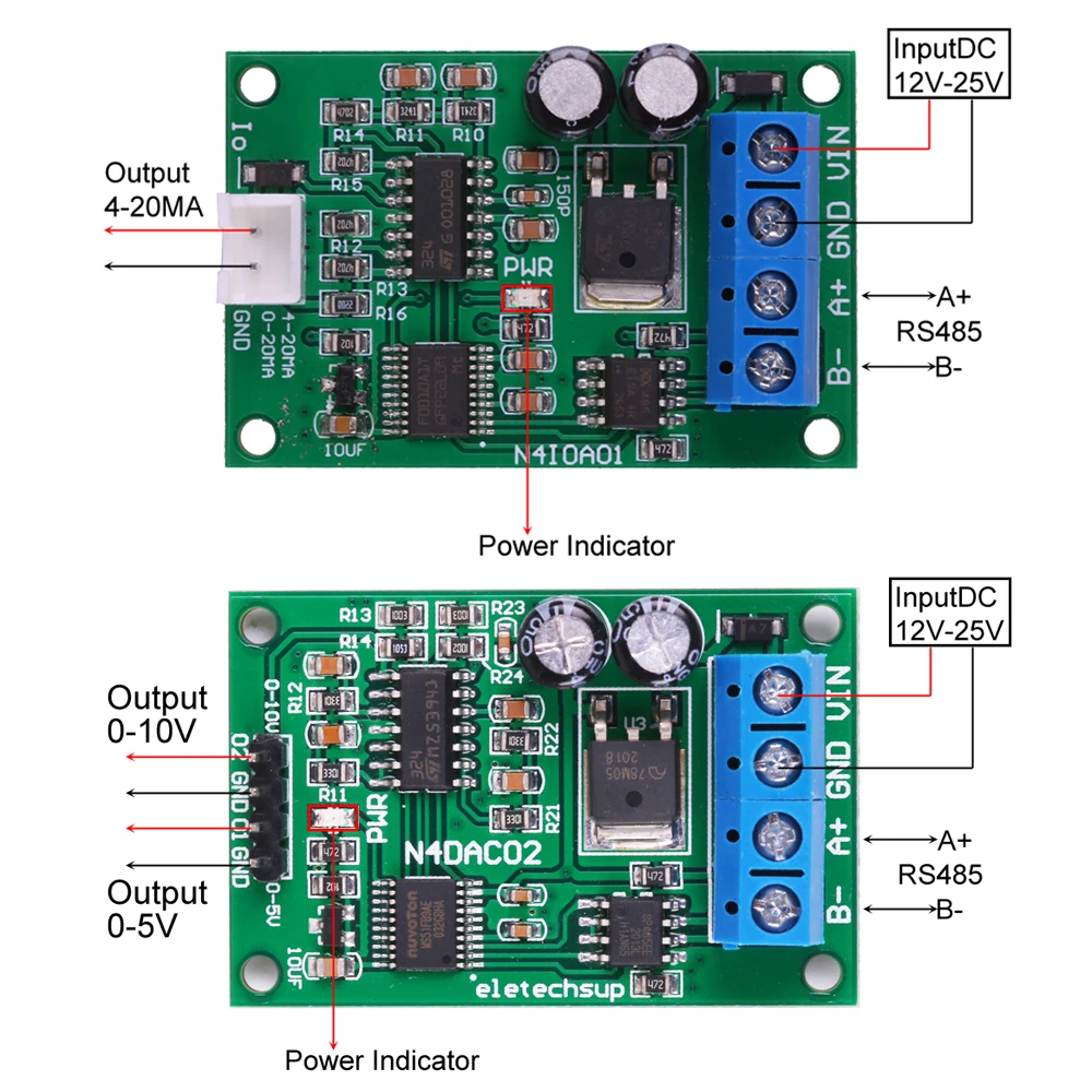DC 12V 24V RS485 do 4-20mA/0-5V/0-10V Przetwornik prądu/napięcia RS485 do DAC Moduł konwersji trybu numerycznego MODBUS RTU Control