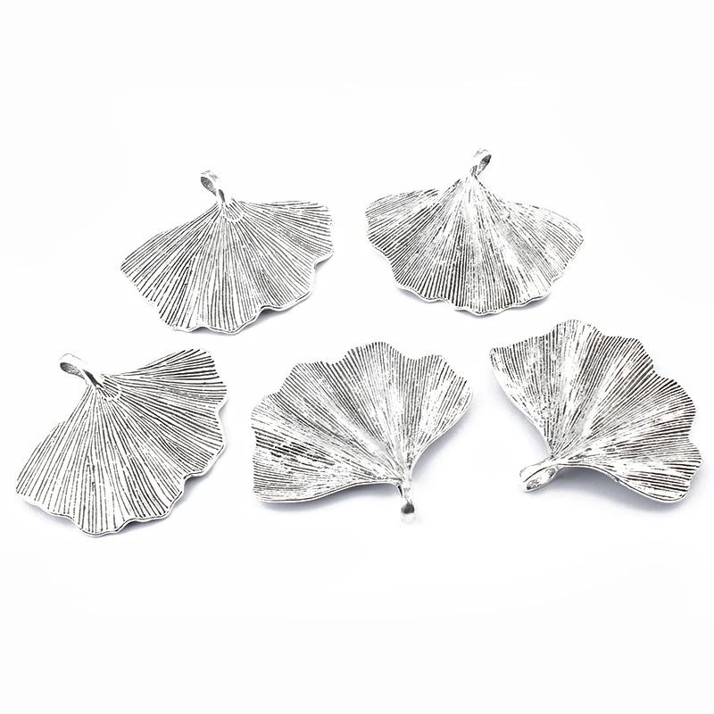 5Pcs Fashion Large Ginkgo biloba Leaf Pendant For Necklace Jewelry Findings Making 53*46mm