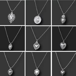1pc Silver Plated Christian Catholic Sacred Heart Glamour Bead Necklace DIY Retro Metal Jewelry Crafts For Woman Gift Findings