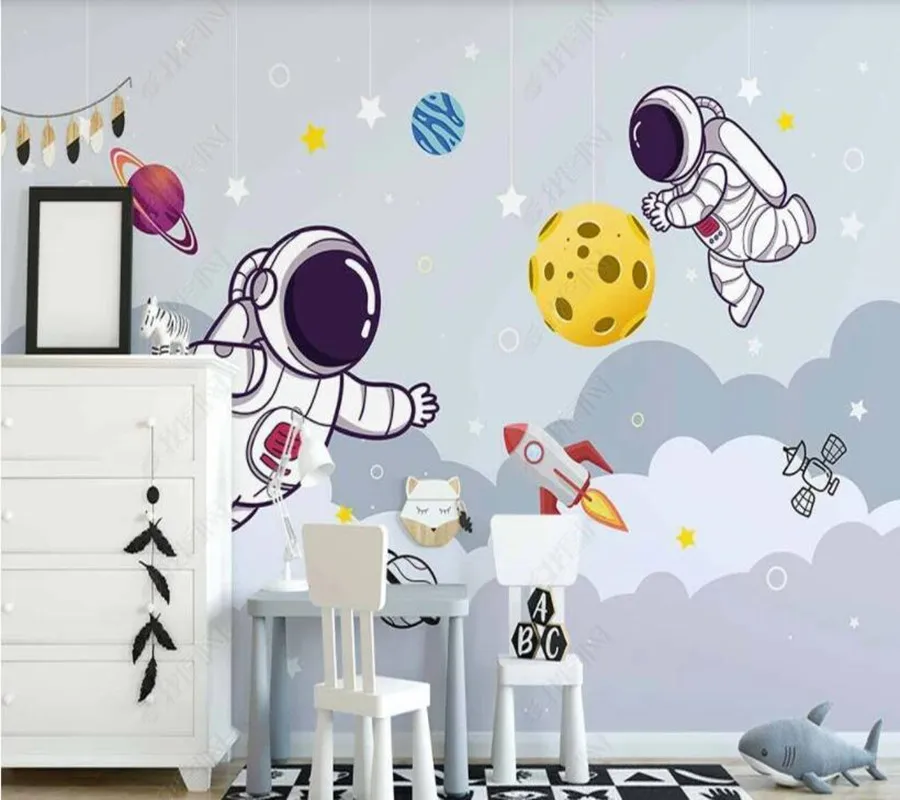 

Custom papel parede hand-painted cartoon cosmic astronaut cloud children's room for living room bedroom decoration wallpaper