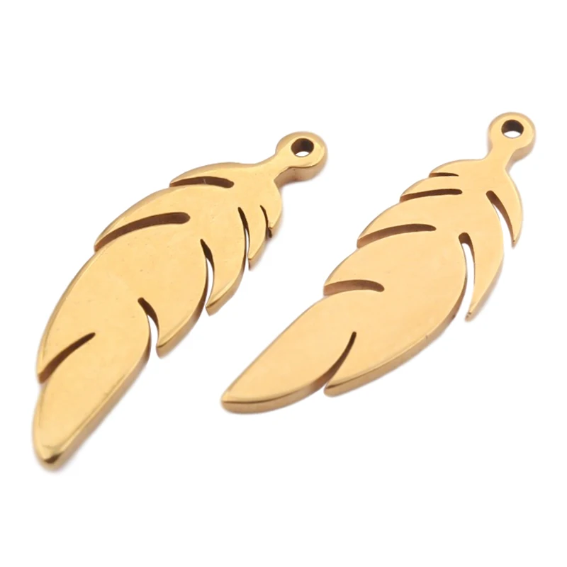 10 stücke Edelstahl Gold Farbe Feder Charms Blätter Blatt Ohrringe Charme Anhänger Für Diy Halskette Herstellung Von Schmuck Erkenntnisse