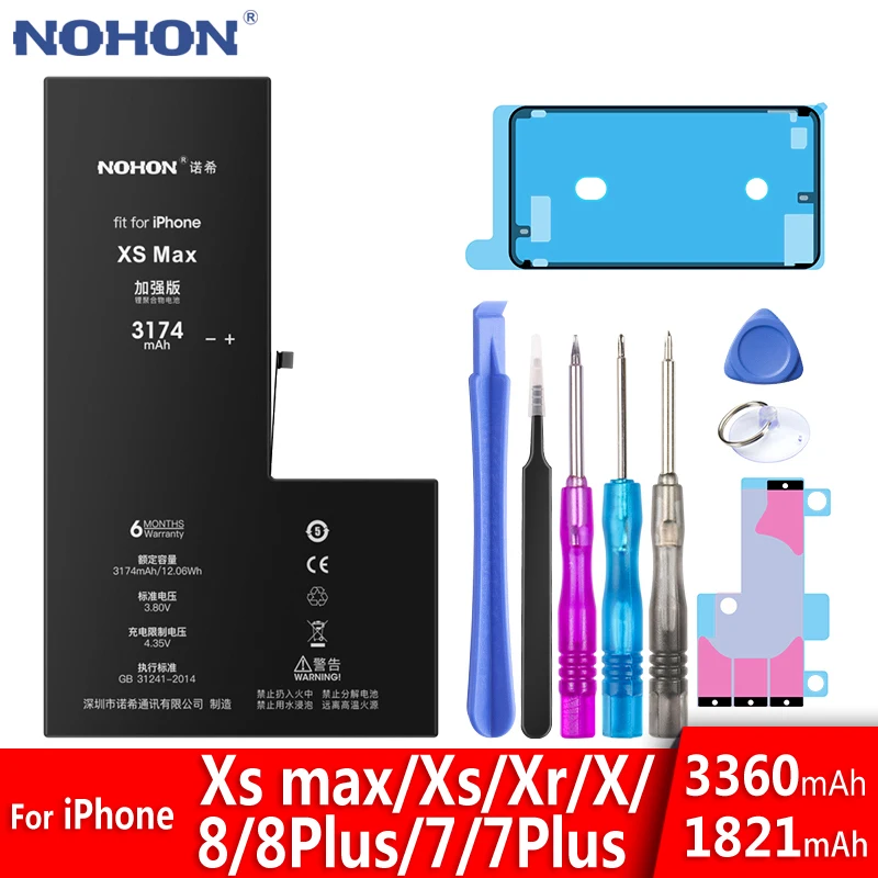 NOHON-Batterie de remplacement pour iPhone, Batarya pour iPhone XS MAX, Poly X, 8, 7Plus, 7Plus, 8Plus, Batterie de remplacement pour iPhone7, iPhone8, Capacité supérieure