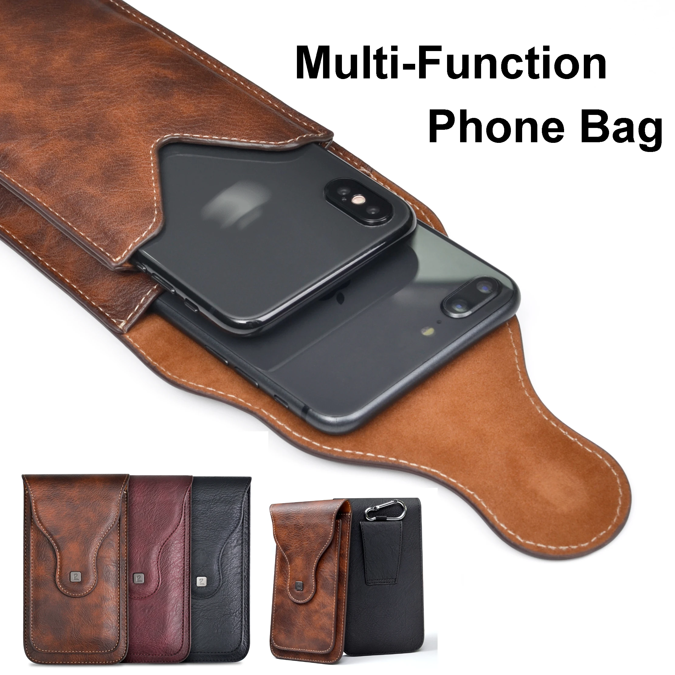 VIETAO Puloka-Leather Mobile Phone Waist Pouch Bag, Wallet Case, Sport Hook Purse, Card Holder Cover, Black Belt