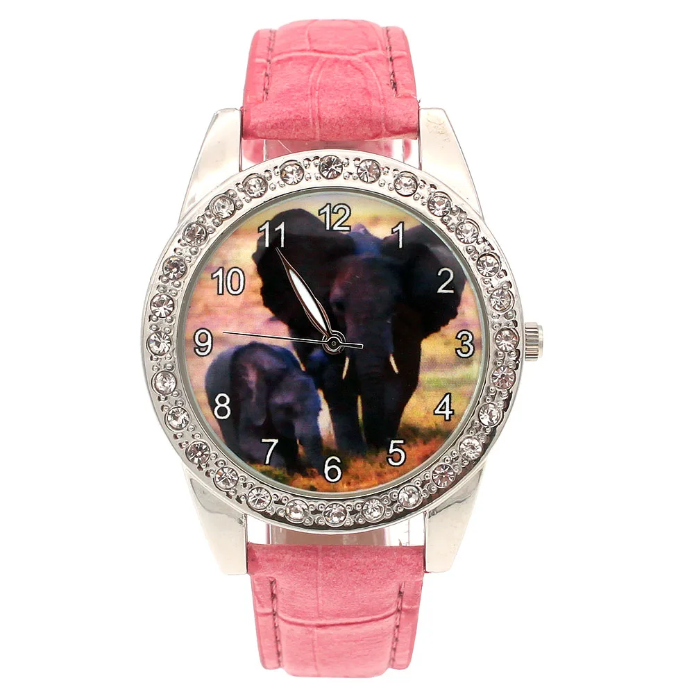 Reloj de pulsera de cuero para hombre, niño y niña, pulsera de elefante para mujer, reloj redondo de cuarzo para niños