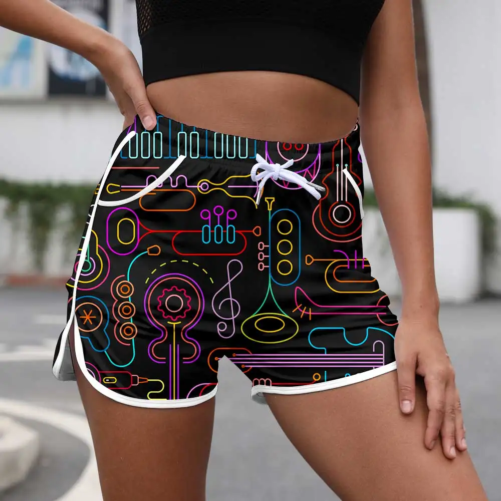 Women New Fashion 3D Print Shorts Summer Beach Loose Drawstring Waist Shorts Casual Midi Waist Patchwork Short Pants XL