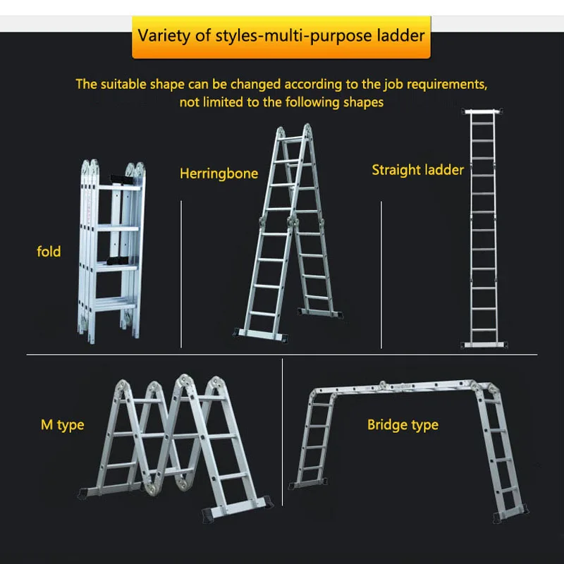 Multifunctional Folding Ladder 4*4 Thick Aluminum Household Ladder Joint Telescopic Ladder Telescopic Herringbone LK