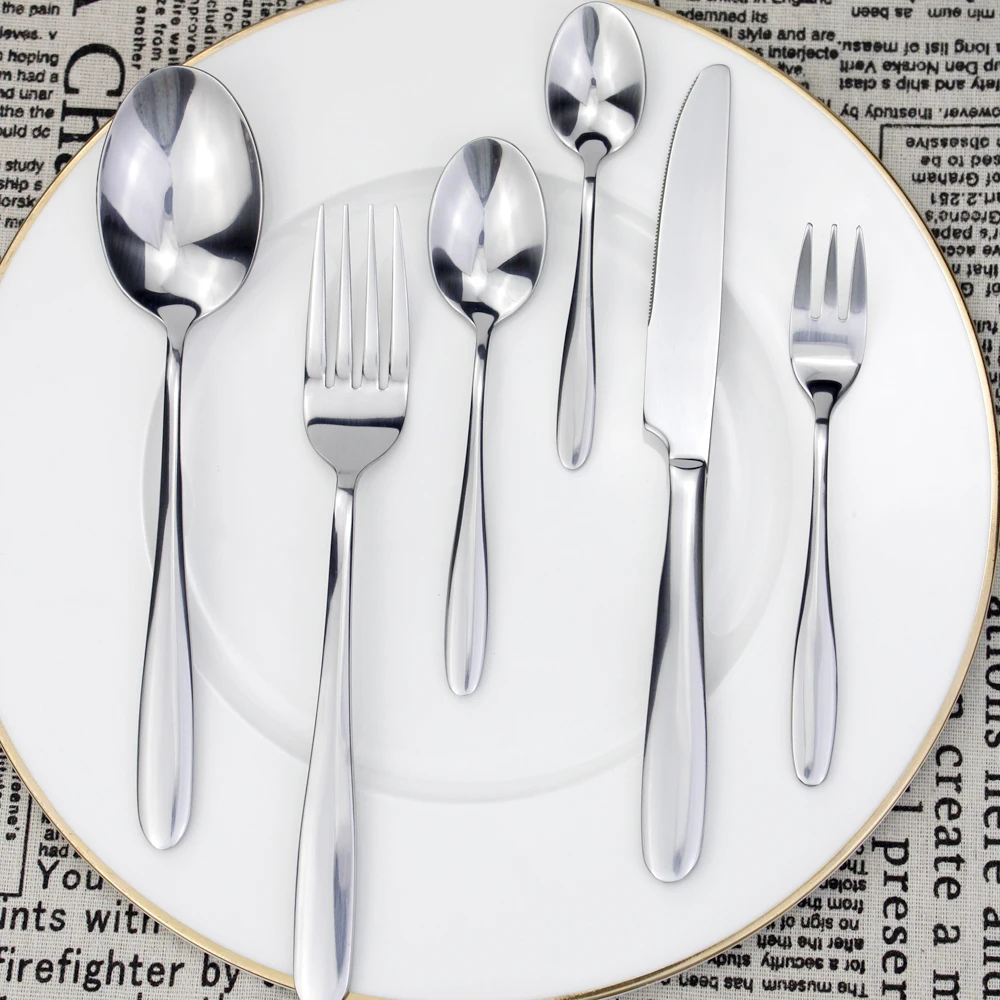 LUCF Brief Fashion 6 In 1 Cutlery Set Mirror Stainless Steel Flatware Dessert Fork Coffee Spoon Elegant Thick Utensil Dinnerware