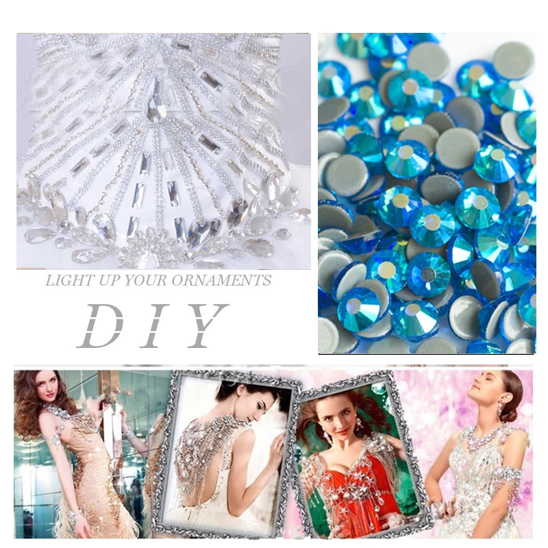 YANRUO 2058HF Capri Blue AB Blue Stones Hot Fix Grey Glue rinestones Cristal DIY Gems Stones For Wedding Dress