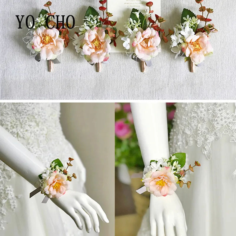 YO CHO Brautjungfer Corsage Flore Boutonniere Männer Hochzeit Corsage Armband Blume Im Knopfloch Blume Hochzeit Frauen Brosche Planer Corsage