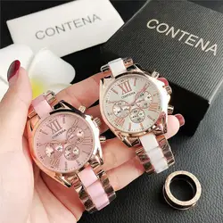 Reloj de cuarzo de oro rosa de marca de lujo superior para mujer, reloj de pulsera a la moda para mujer, reloj femenino, reloj femenino Masculino