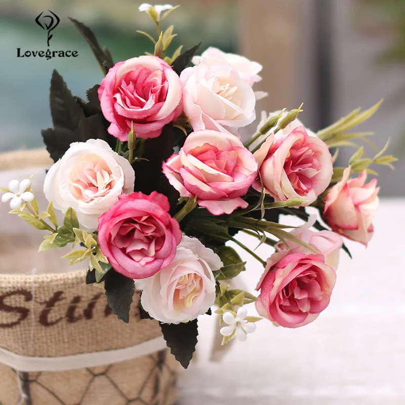 Europäischen Rose 12 Kopf Öl Malerei Bicolor Rose Seide Bouquet Pfingstrose Künstliche Blumen Braut Hochzeit Hause Dekoration Gefälschte Blumen