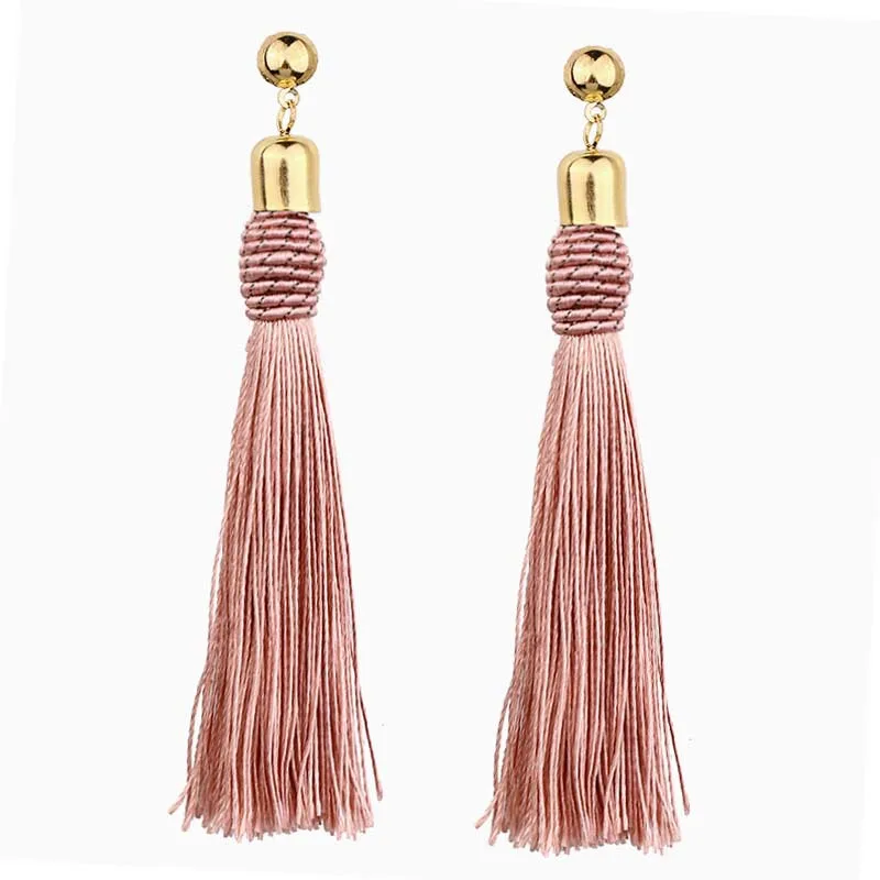 Bohemian Long Tassel Dangle Earrings For Women Red Black Silk Fabric Drop Statement Earring Ethnic Fashion Jewelry Gift