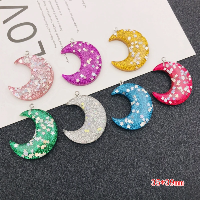 10pcs Hot Selling Kawaii Moon Charm Colorful Gradient Color Pendant for Earring Keychain Scrapbooking, DIY Making, Necklace