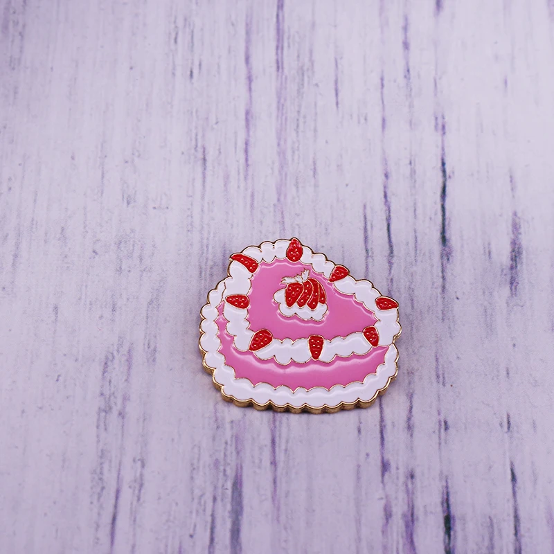 Whipped Cream Strawberry Cake Enamel Pin Creative Birthday Gift Brooch Pretty Badge