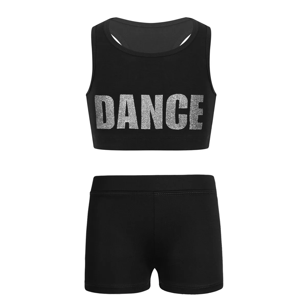 Kids Girls Ballet Dancing Suits 2 Piece Racerback Tank Crop Top with Boyshorts Gymnastics Yoga Sport Outfits Activewear Sets