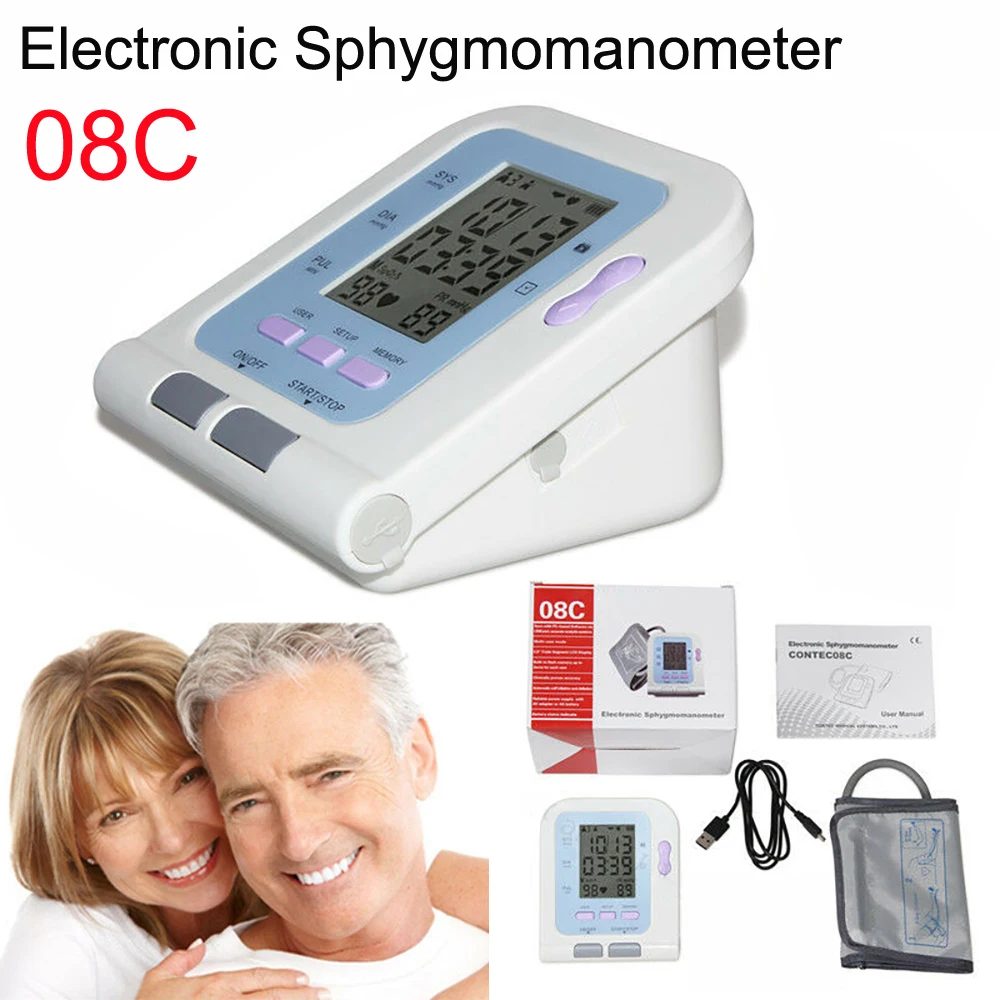 

CONTEC08C Portable Digital Blood Pressure Monitor USB Automatic Sphgmomanometer Upper Arm BP Machine+Adult NIBP Cuff