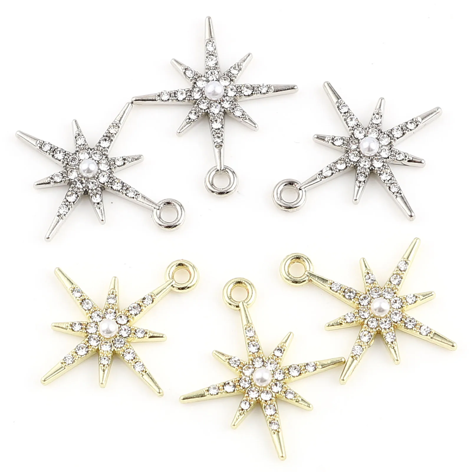 DoreenBeads Fashion Galaxy Charms Star Rhinestone Silver Color Metal Pendants DIY Making Necklace Earrings Women Jewelry,5PCs