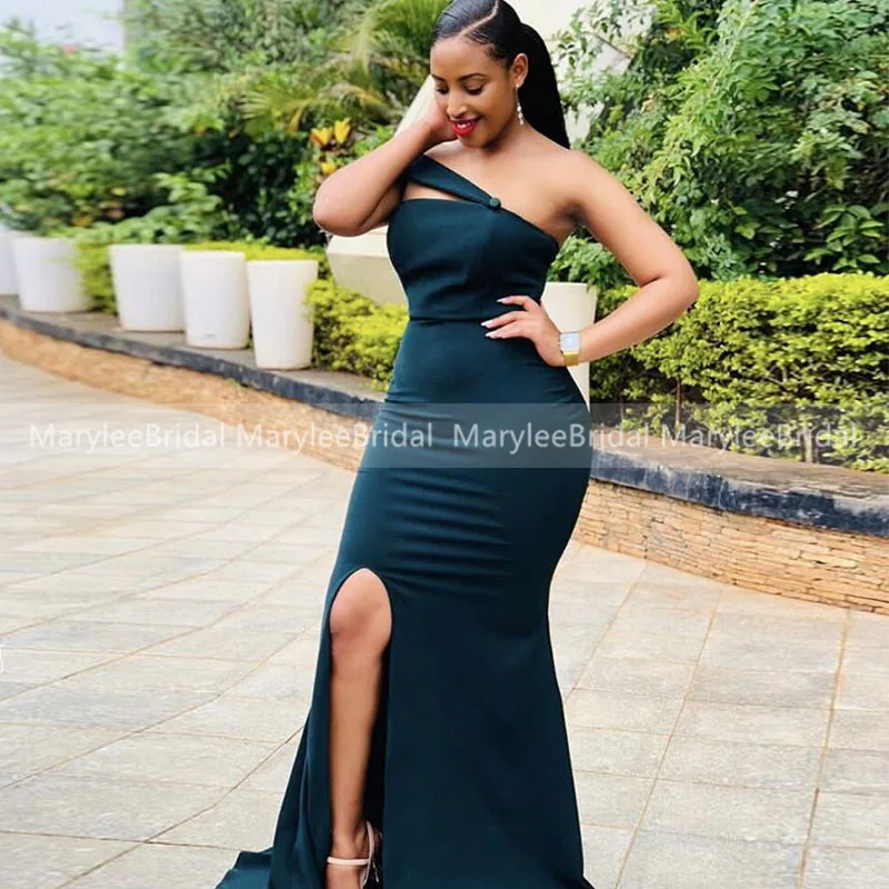 Sexy High Slit Dark Green Bridesmaid Dresses African Women Mermaid Off Shoulder Wedding Guest Party Dresses Vestido Madrinha