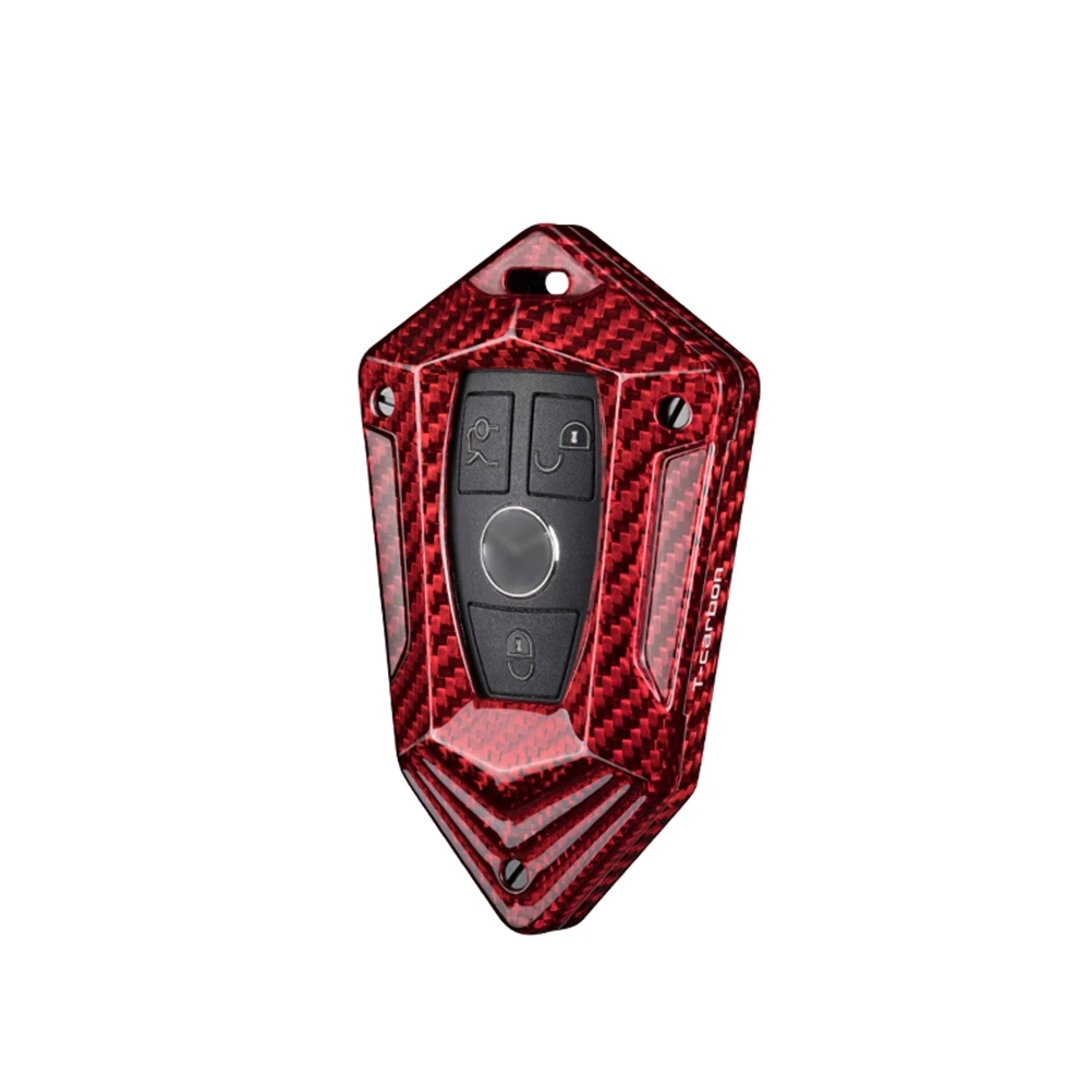 For Mercedes Benz C E S M Class Auto Remote Smart Key Shell Fob Case Cap Cover Real Carbon Fiber Black/Silver/Red Keychain Cap