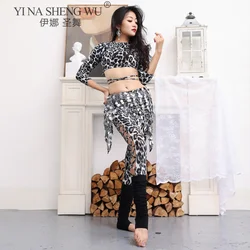 Women's Belly Dance Dance Leopard Practice Clothes New Sexy Hollow Trousers Tops Profession Dance Hip Scarf Bellydance Costume