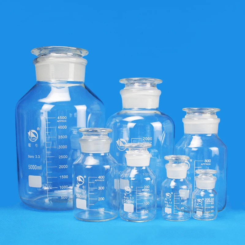 SHUNIU Novel High Quality Wide-necked Reagent Bottle Reagent Glass Bottle 60mL -1000mL-30000mL Laboratory Reagent Bottle