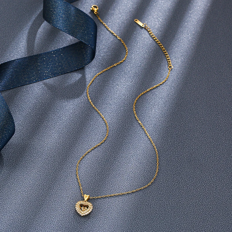 DIEYURO 316L 스테인리스 스틸 샤이닝 크리스탈 러브 펜던트, 아름다운 패션, 조정 가능한 황금 목걸이, 여성 소녀 웨딩